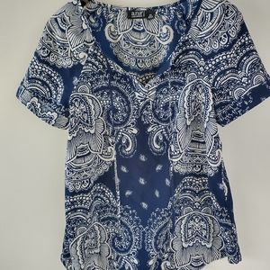 A.N.A Floral V Neckline Short Sleeve Blouse